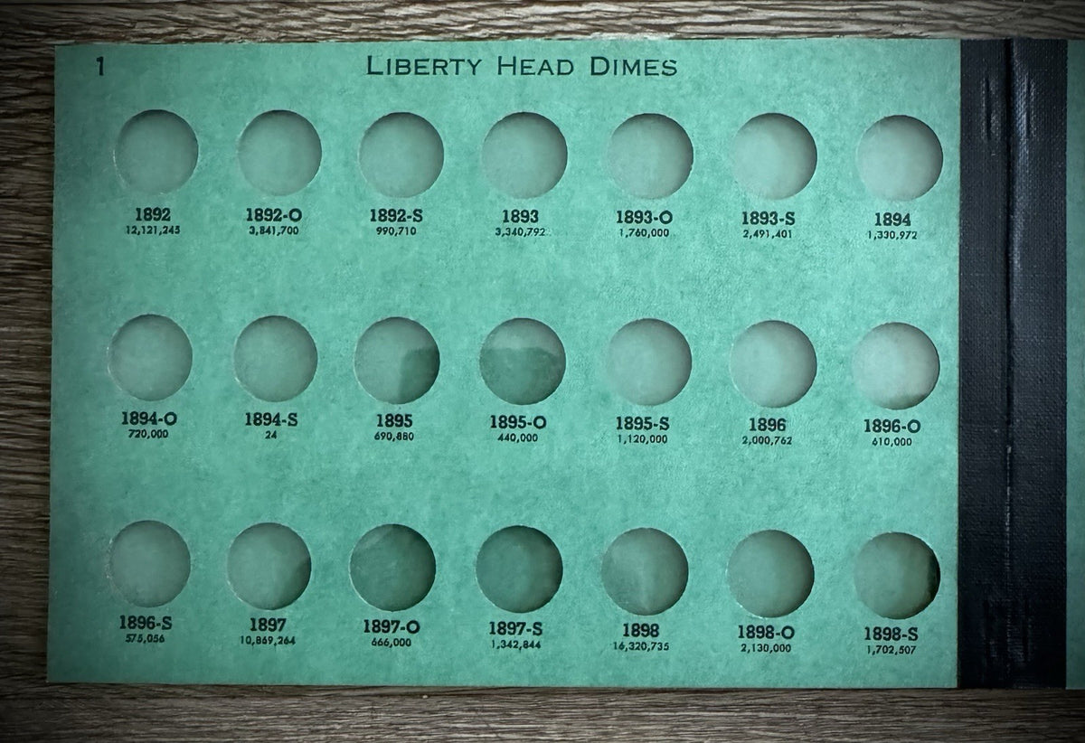 Never Used Vintage Meghrig Barber Dimes 1892-1916 G-6 Album Empty No Coins1