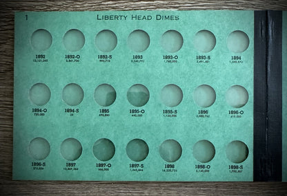 Never Used Vintage Meghrig Barber Dimes 1892-1916 G-6 Album Empty No Coins1