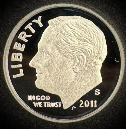 2011-S 90% SILVER GEM PROOF Roosevelt Dime 10C .900 Fine DEEP ULTRA CAMEO4