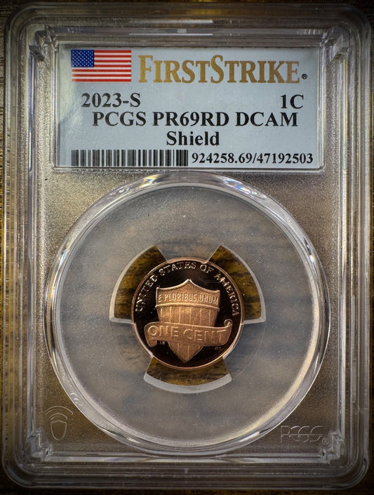 2023-S Lincoln Shield Cent PCGS PR69RD DCAM FIRST STRIKE Proof Penny Coin0