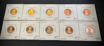2010-2019 S Lincoln Shield Cent GEM PROOF 10 Coin CONSECUTIVE Years Lot Set2